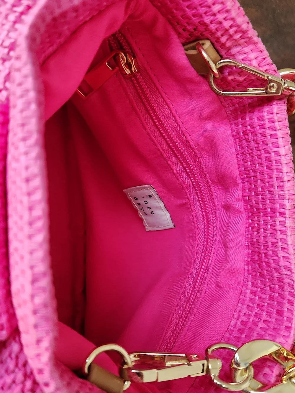 Target Hot Pink Woven Shoulder Bag with Gold Chain